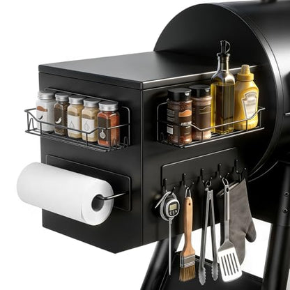Magnetic Grill Caddy with Bins, BBQ Tool Organizer with Paper Towel Holder