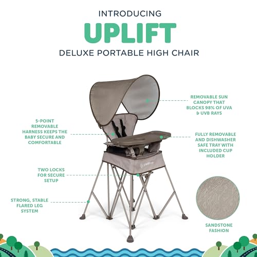 Baby Delight Go with Me Uplift Deluxe Portable High Chair | Travel High Chair | Sun Canopy | Indoor and Outdoor | Sandstone - color: Sandstone