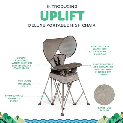 Baby Delight Go with Me Uplift Deluxe Portable High Chair | Travel High Chair | Sun Canopy | Indoor and Outdoor | Sandstone - color: Sandstone