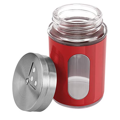 Accmor 2pcs Salt and Pepper Shakers,Stainless Steel Shaker for Salt Powder Sugar Cinnamon Pepper, Spice Dispenser with Adjustable Pour Holes,Red - color: Red