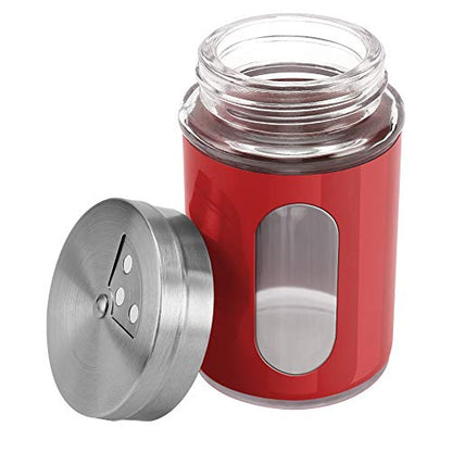 Accmor 2pcs Salt and Pepper Shakers,Stainless Steel Shaker for Salt Powder Sugar Cinnamon Pepper, Spice Dispenser with Adjustable Pour Holes,Red - color: Red