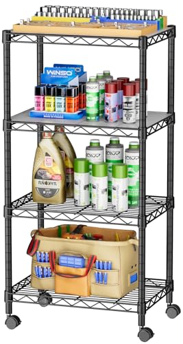 SINGAYE 4 Small Wire Shelves Kitchen Pantry Close Home Organizers and Storage Bathroom Shelf Laundry Room Organization Adjustable Book Metal Garage Shelving Unit - color: Black, size: 4-Tier 11.8"D X 17.3"W X 45.2"H