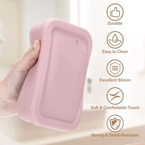 PATIKIL Leakproof Travel Soap Case, Silicone Travel Soap Container with Draining Layer Portable Bar Soap Holder for Bathroom Camping Gym, Pink - color: Pink