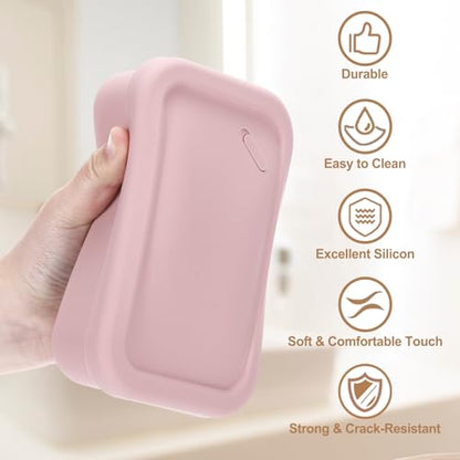 PATIKIL Leakproof Travel Soap Case, Silicone Travel Soap Container with Draining Layer Portable Bar Soap Holder for Bathroom Camping Gym, Pink - color: Pink