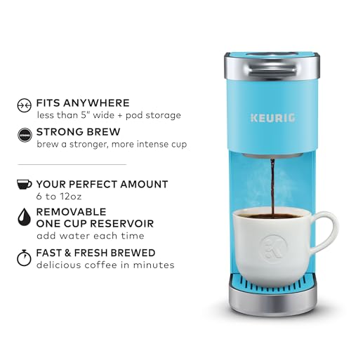 Keurig K-Mini Plus Single Serve K-Cup Pod Coffee Maker, with 6 to 12oz Brew Size, Stores up to 9 K-Cup Pods, Travel Mug Friendly, Cool Aqua - color: Cool Aqua
