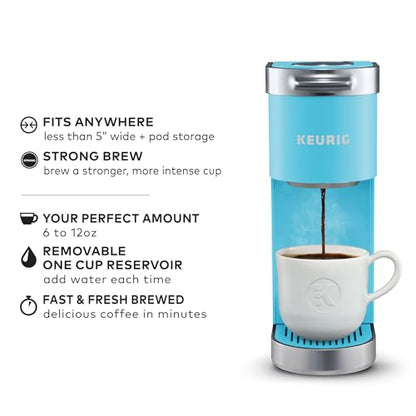 Keurig K-Mini Plus Single Serve K-Cup Pod Coffee Maker, with 6 to 12oz Brew Size, Stores up to 9 K-Cup Pods, Travel Mug Friendly, Cool Aqua - color: Cool Aqua