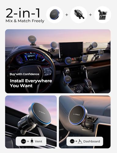 LISEN 15W MagSafe Car Mount Charger,[Light Pink] Magnetic Wireless Car Charger, Dashboard & Air Vent Car Phone Mounts, Car Phone Holder for iPhone 17-12, Samsung, Pixel, Cute Car Accessories for Women | [Light Pink & Purple LED light] Magsafe Car Mount Ch