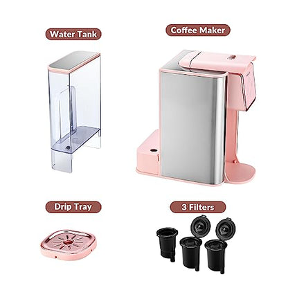 Mecity Pink Coffee Maker 3-in-1 Single Serve Coffee Machine, For Flat Bottom Coffee Capsule, Ground Coffee, 6 to 10 Ounce Cup, Removable 50 Oz Water Reservoir, 120V 1150W - color: Pink, size: 6.3 x 10.4 10.6 inches