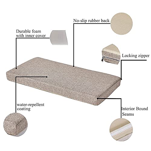 Khaki Bench seat Chair Pads Non-Slip Rubber Back Indoor Swing /Settee Cushion 40'' x 18'' x 2'' (101.6 x 45.7 x 5.08cm) - color: Khaki, size: 40"x18"x2"