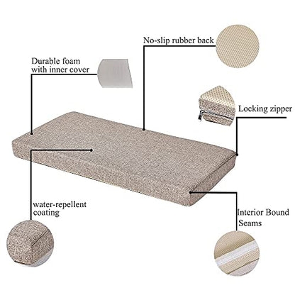 Khaki Bench seat Chair Pads Non-Slip Rubber Back Indoor Swing /Settee Cushion 40'' x 18'' x 2'' (101.6 x 45.7 x 5.08cm) - color: Khaki, size: 40"x18"x2"