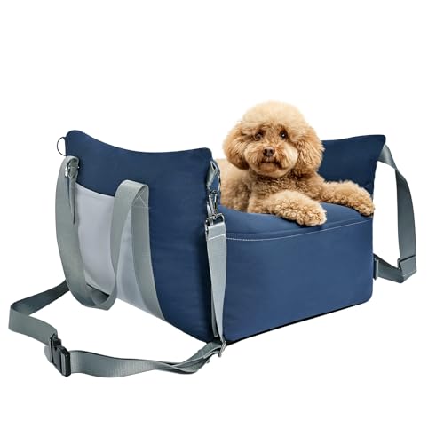 Amazon Basics Dog Car Seat, Pet Booster Car Seat for Small Medium Dogs, Outdoor Carrier Bed for Travel with Leash & Washable Cover - color: Blue