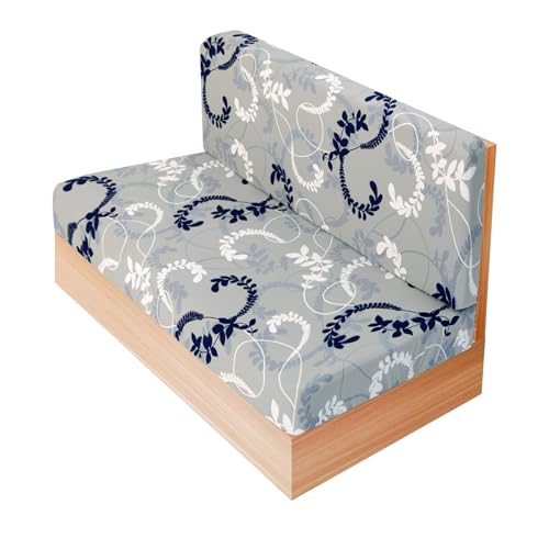 RV Dinette Cushion Covers, Printed Camper Cushion Slipcovers, Washable Anti Slip Stretch Fabric (Gray Leaves) - color: Grey White, size: 1 Bench Cover & 1 Backrest Cover