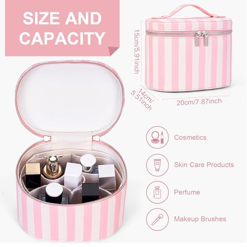 YFGBCX Checkered Makeup Bag Vanity Case with Divider Travel Toiletry Bag Women Cosmetic Bag Makeup Organizer Case - color: Striped-Pink