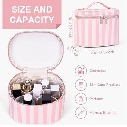YFGBCX Checkered Makeup Bag Vanity Case with Divider Travel Toiletry Bag Women Cosmetic Bag Makeup Organizer Case - color: Striped-Pink