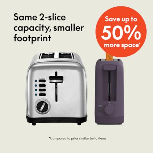 bella 2 Slice Slim Toaster, Fits-anywhere™ Kitchenware, 6 Setting Shade Control with Reheat & Cancel Buttons, Fits sourdough, 10” Long Slot, Anti Jam & Auto Shutoff, 900 Watt, Plum - color: Plum, size: 2 Slice
