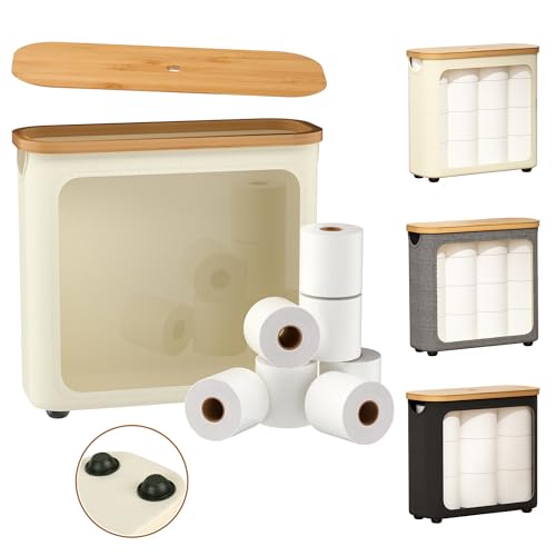 Toilet Paper Storage with Bamboo Lid,Foldable Basket Organizer for Bathroom, Holds 9 Mega/12 Regular Rolls, Waterproof Toilet Paper Holder Storage with Non-Slip Base,Beige - color: Beige