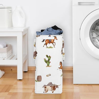 Sweet Jojo Designs Laundry Hamper (Western Cowboy) for Boys, Foldable Dirty Clothes Basket with Handles for Baby Nursery, Kids Bedroom, Teen Bathroom (Wild West, Southern Charm, Country, South, Horse) - color: Country Western