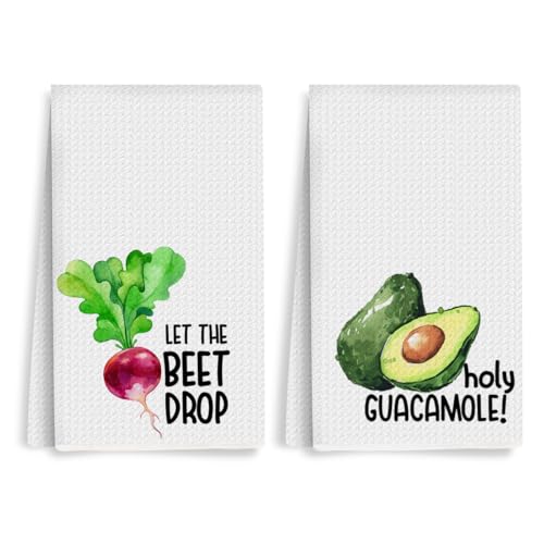 2Pcs Funny Kitchen Towels, Beets Avocado Vegetable Decor, Hostess Gifts, Dish Towel, Housewarming Gift for Her Women, Wedding Shower Gift, Waffle Weave Hand Towels - color: Multi 0311
