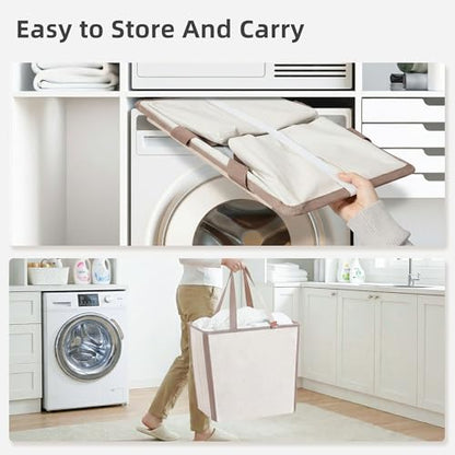 STORAGE MANIAC Collapsible Laundry Basket, 16.9 Gal. Large Pop-up Laundry Hamper with Long Carry Handles, Space-Saving Foldable Clothes Hamper with Bottom Elastic Band, Travel Laundry Bags, Oat Beige - color: Oat Beige