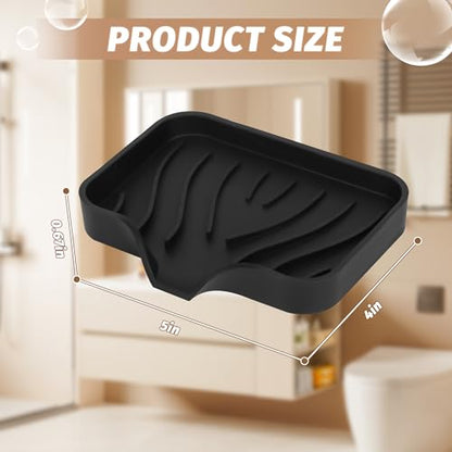 2-Pack Self-Draining Silicone Soap Dish - Anti-Slip Bar Soap Holder for Shower, Bathroom & Kitchen - color: Black Soapdish