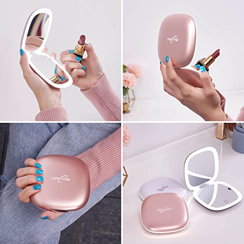 Mocado Compact LED Magnifying Travel Makeup-Mirror - 4 inches 1X/10X Magnification Small Hand Pocket Dimmable Double Sided USB Rechargeable Touch Screen, Portable Tabletop Cosmetic (Rose Gold) - color: Rose Gold