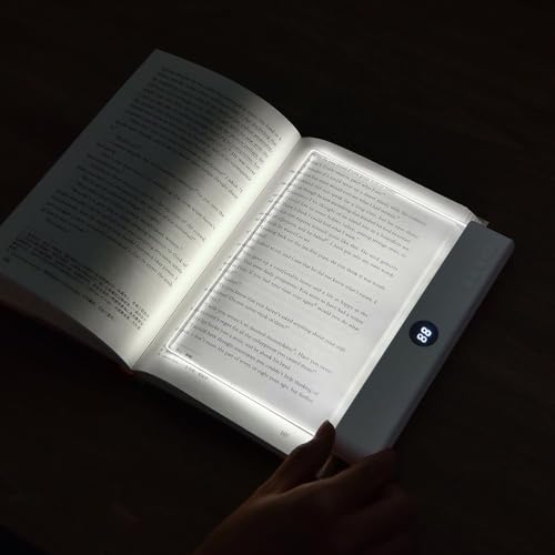 Book Light, Rechargeable Clear LED Flat Book Lights for Reading in Bed at Night with 3 Colors & Timer, Dimmable Panel Full Page Reading Light, Bookish Gifts for Women Readers Kids Book Lovers (White) - color: White, size: 1 x 6 x 7.3 inches