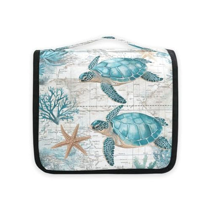 Retro Sea Turtle Nautical Map Hanging Toiletry Makeup Bag Travel Organizers Toiletries Cosmetics Bag for Men Women - color: Turtle