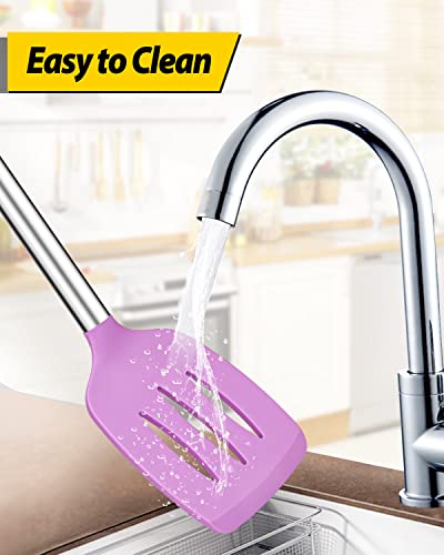 Pack of 2 Silicone Solid Turner, Non Stick Slotted Kitchen Spatulas, High Heat Resistant BPA Free Cooking Utensils, Ideal Cookware for Fish, Eggs, Pancakes(Purple) - color: Purple