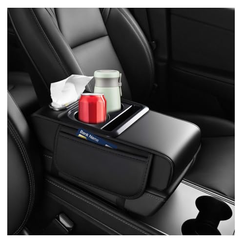 4 in 1 Center Console Cover,Multifunctional Car Armrest Storage Box with Cup Holder& Phone Holder& Car Tissue Holder,7.68 * 13.98" Arm Rest Cover for Cars with 2 Side Pockets