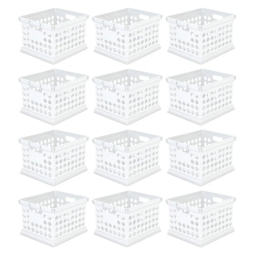Sterilite Stackable Plastic Storage Crate Bin Organizer File Box with Handles for Home, Office, Dorm, Garage, or Utility Organization, White, 12-Pack - color: White, size: 12 Pack
