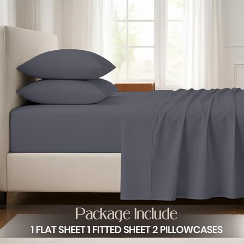 SGI bedding 100% Egyptian Cotton Sheets RV King Size – Cooling Sheets, Soft Breathable Dark Grey Bedding, Luxury Bedding, Luxury Hotel Sheet Set, Deep Pocket 16", 4 Piece Set - color: 03 - Dark Grey, size: RV King