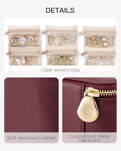 VLANDO Jewelry Travel Case,Travel Jewelry Organizer with Clear Velvet Jewelry Bags 6Pcs Zipper Pouch for Women-Red - color: B.6PCS Red