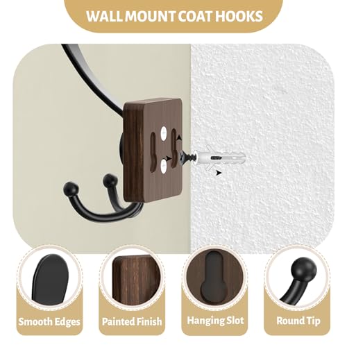 VIS'V Coat Hooks Wall Mount, Wooden Coat Hanger Hooks for Entryway Doorway, Brown, 4 Pcs - color: Brown