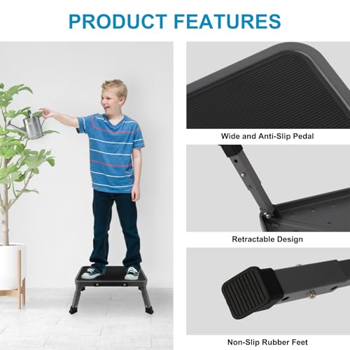 Valeo Folding Step Stool, Adjustable Step Stool with Non-Slip Platform, 330 Lbs Capacity, Step Ladder for Adults in Kitchen, Bathroom, RV, Camping, Office, Black - color: Black