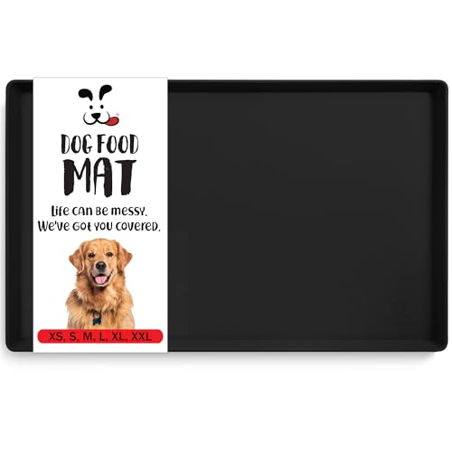 DogBuddy Dog Food Mat – Waterproof Dog Bowl Mat for Food and Water, Silicone Pet Feeding Mats for Floors, Non-Slip Placemat with High Edges for Dogs Bowls, Puppy Essentials (XL: 28" x 18", Black) - color: Black, size: 28"L x 18"W