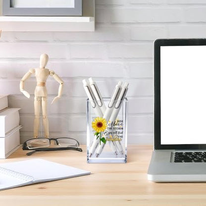 Rise Above The Storm and You Will find The Sunshine Acrylic Cosmetic Pencil Pen Holder Cup, Positive Sunflower Desk Organizer Accessories for Home Office Decor, Motivational Gifts for Women Girl - style: Rise Above
