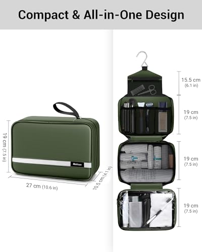 Maliton Toiletry Bag for Men & Women Travel Toiletry Bag Hanging Toiletry Bag Hygiene Organizer with 4 Compartments Waterproof Bathroom Shower Bag Large Toiletries Travel Bag (Olive Green) - color: Olive Green