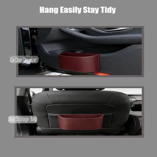 Car Trash Can for Back Seat, Waterproof Leather, Automotive Garbage Bin for Car, SUV, Trucks, Includes 100 Trash Bags, Red