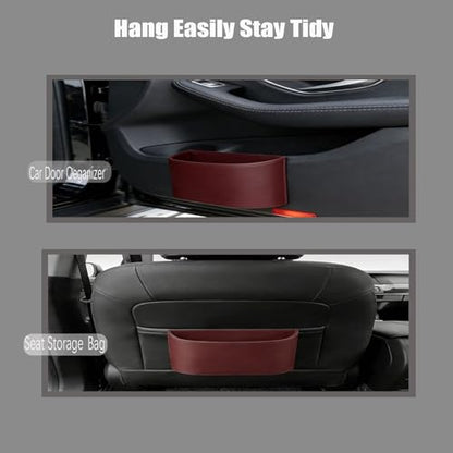 Car Trash Can for Back Seat, Waterproof Leather, Automotive Garbage Bin for Car, SUV, Trucks, Includes 100 Trash Bags, Red