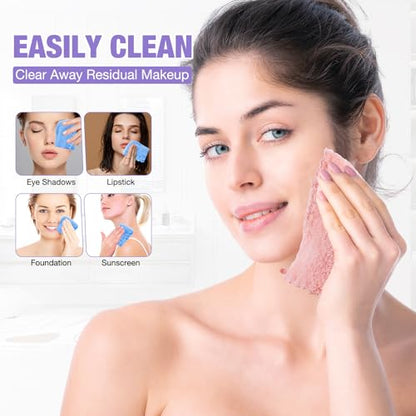 28 Pack Makeup Remover Cloths, Super Soft Premium Coral Velvet Facial Cleansing Towels 7x7 Inch, Highly Absorbent Microfiber Reusable Washcloths for Face, Eye, Lips