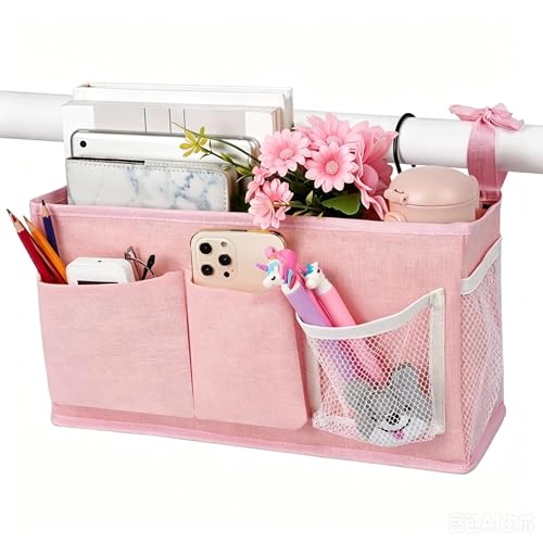 Lilithye Bedside Caddy Bedside Organizer Bedside Storage Caddy with Fixed Straps and Water Bottle Holder for Home College Dorm Bunk Bed Hospital Bed Crib Bed Rails (New Pink-1) - color: New Pink-1