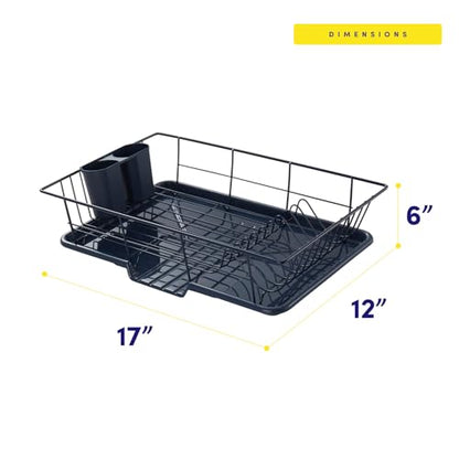Sweet Home Collection Space-Saving 3-Piece Dish Drainer Rack Set: Efficient Kitchen Organizer for Quick Drying and Storage - Includes Cutlery Holder and Drainboard - Maximize Countertop Space, Navy - color: Navy