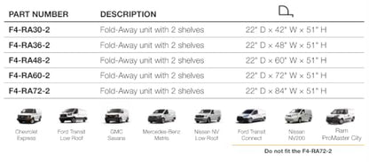 Fold-Away Van Shelving Unit, with 2 Shelves, 47.5" h x 72" w, F4-RA72-2