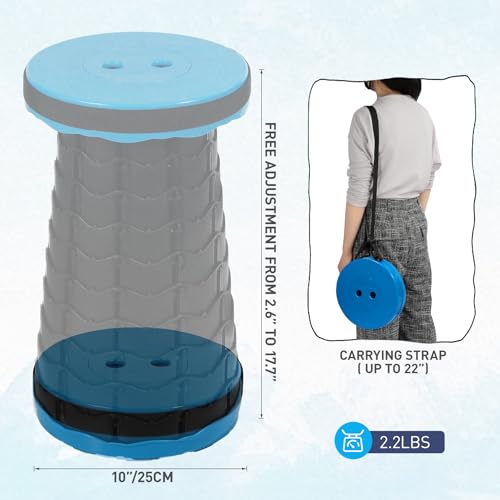 Upgraded Collapsible Stool, Portable Folding Stool with Load Capacity 500lbs for Adults, Sturdy Telescopic Seat for Camping Fishing Hiking BBQ, Blue - color: Blue