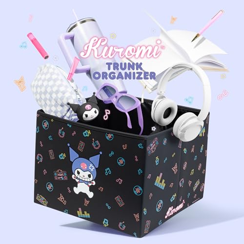 Sanrio Kuromi Car Trunk Organizer, Steering Wheel Cover, Air Freshener & Refill – Cute, Collapsible, Heavy-Duty Storage & Car Accessories for Groceries, Tools, Travel – 12.5"L x 12.5"W x 9"H - style: Pack Kuromi