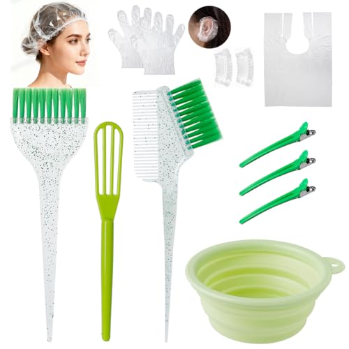 Hair Dye Color Brush and Bowl Set, Color Bowl Brushes Tool Mixing Bowl Kit Tint Comb for Hair Tint Dying Coloring Applicator (Green&Clear) - color: Green&Clear