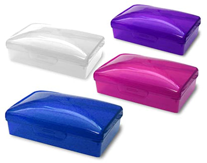 American Comb Travel Soap Container - Heavy Duty One-Piece Hinged Case for Gym & Camping - Fits Standard Bar Soap - Made in USA - Purple, White, Pink & Blue (Pack of 4) - color: Blue Pink Purple & White