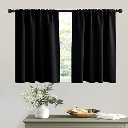 RYB HOME Black Curtains Blackout - Bathroom Small Window Curtains Thermal Insulated Privacy Drapes for Kids Bedroom Living Room Kitchen Basement, Width 42 by Length 36, 1 Pair - color: Black, size: 42"W x 36"L (Pack of 2)
