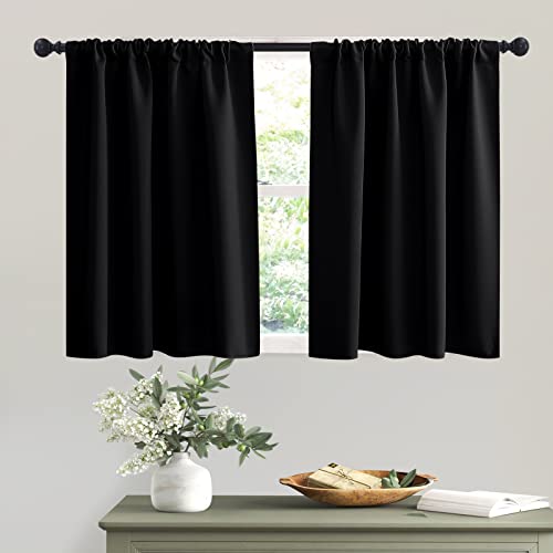 RYB HOME Black Curtains Blackout - Bathroom Small Window Curtains Thermal Insulated Privacy Drapes for Kids Bedroom Living Room Kitchen Basement, Width 42 by Length 36, 1 Pair - color: Black, size: 42"W x 36"L (Pack of 2)