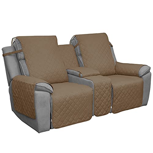 Easy-Going Loveseat Recliner Cover with Console, Reversible Couch Cover for Living Room, Split Sofa Cover for Each Seat with Elastic Straps for Kids, Dogs, Pets(2 Seater, Camel/Ivory) - color: Camel/Ivory, size: Recliner Loveseat